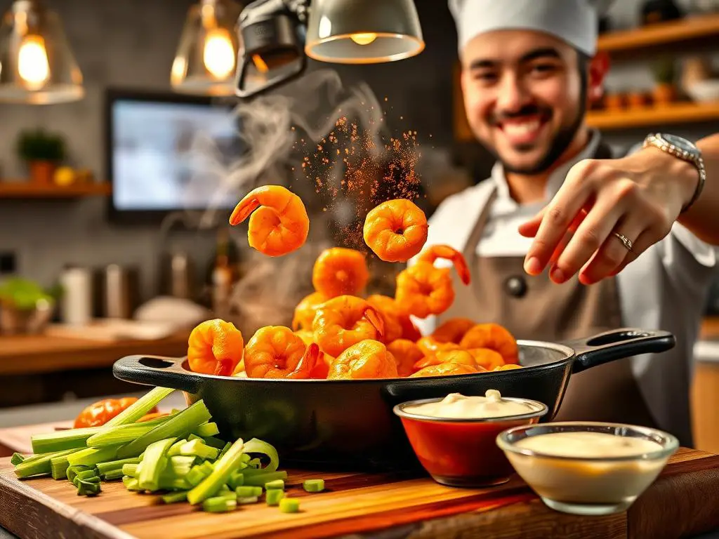 Preparing Spicy Buffalo Shrimp