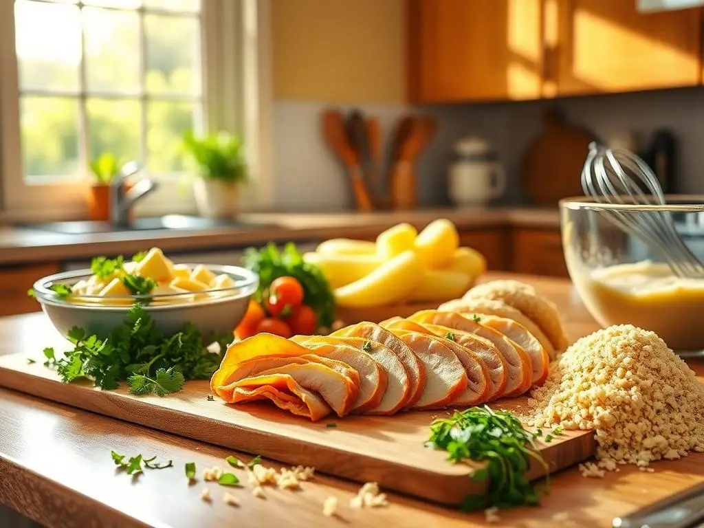 Ingredients for Cheesy Chicken Cordon Bleu Casserole