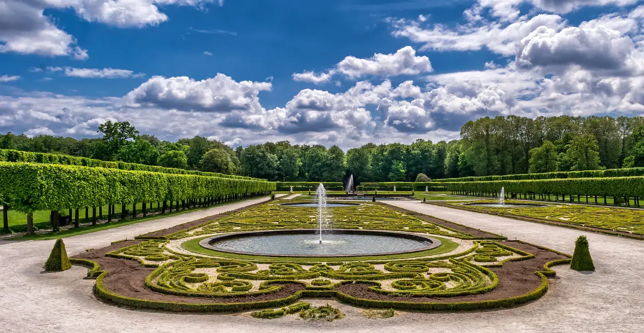 garden park castle landscaping art horticulture baroque garden design water pond fountain brühl trees landscape nature augustusburg sky clouds garden garden garden garden garden