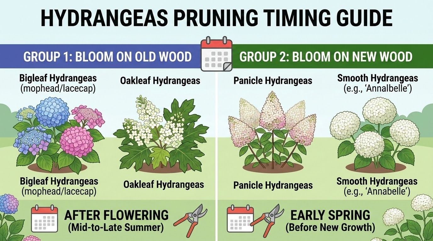 hydrangeas pruning time