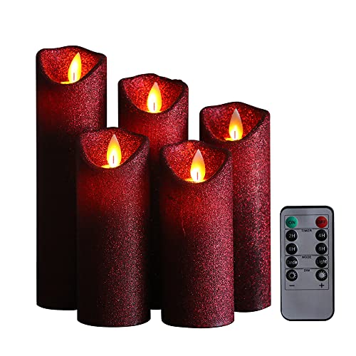 Kitch Aroma Burgundy Red Glitter Flickering Flameless Candles Set of ...