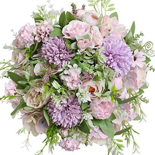 Nubry 3pcs Artificial Flowers Bouquet Fake Peony Silk Hydrangea Wildflowers ...