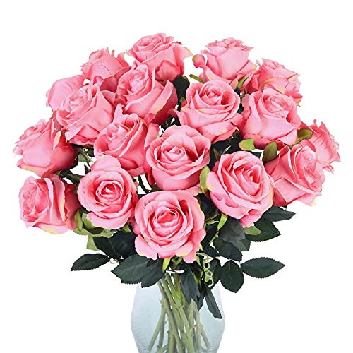 Luyue Artificial Pink Rose Flowers 10 Pack Fake Silk Roses ...