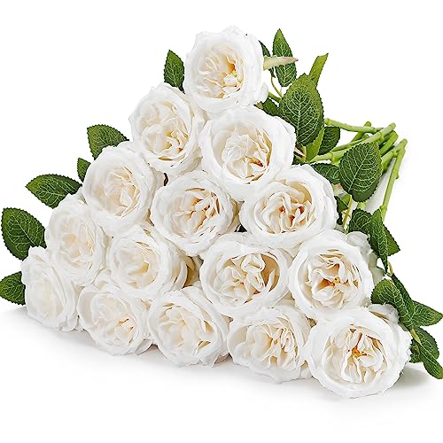 Artificial Roses 15 pcs White Roses Fake Roses Open Flower ...