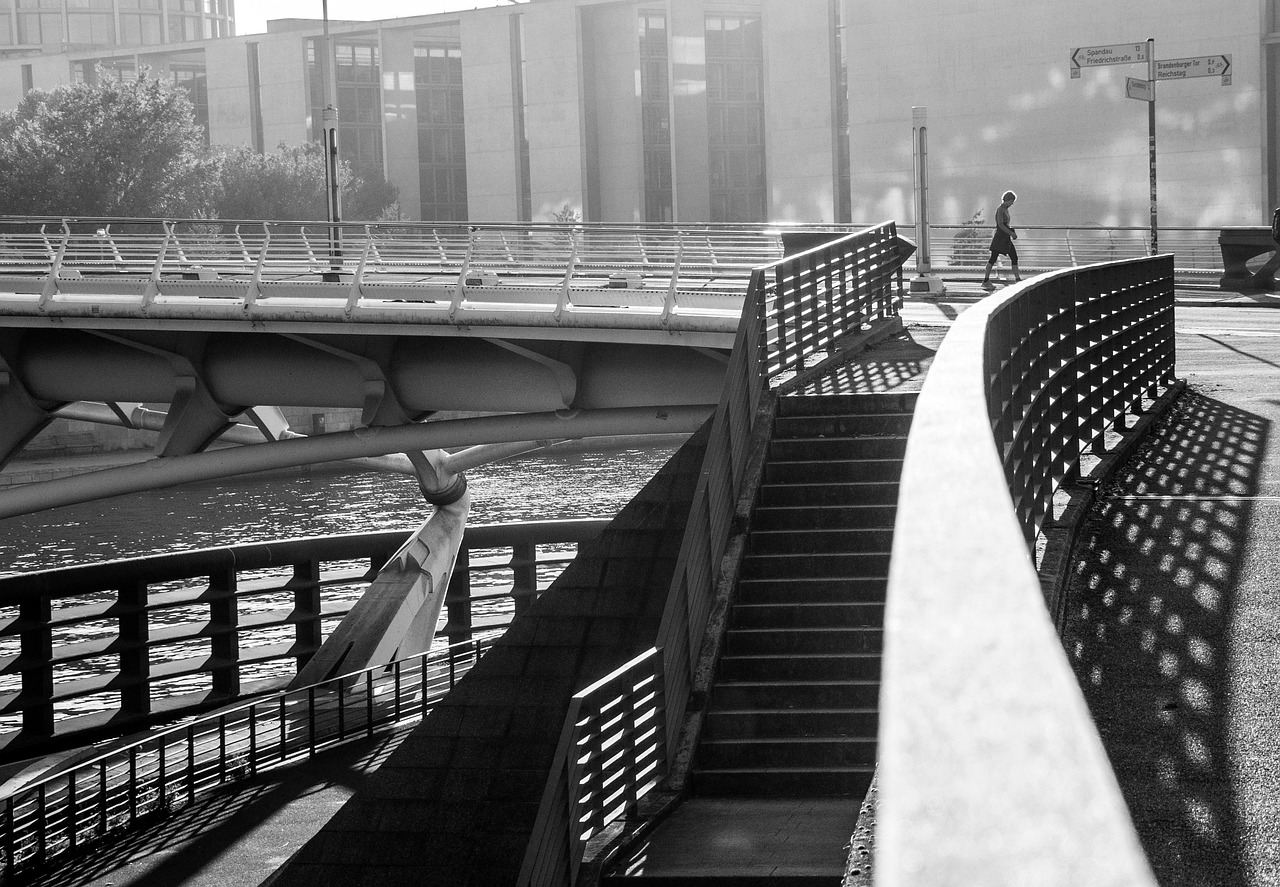 bridge city river monochrome railing stairs road urban outdoors steps staircase bridge city city stairs stairs stairs road road steps steps steps steps steps
