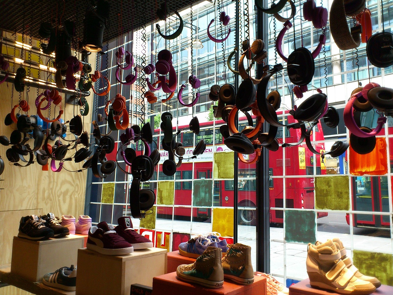 london oxford street headphones store window multicoloured shop decoration visual merchandising shoes sneaker oxford street visual merchandising visual merchandising visual merchandising visual merchandising visual merchandising