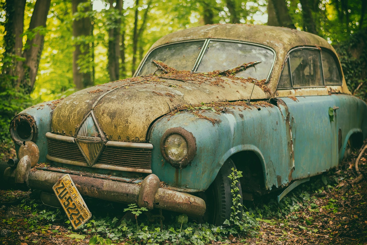 automobile car junkyard scrap metal rust resting place antique car vintage retro vehicle car wallpapers lost places old broken decay expired given up car cemetery transience discarded wreck story memory rusted
