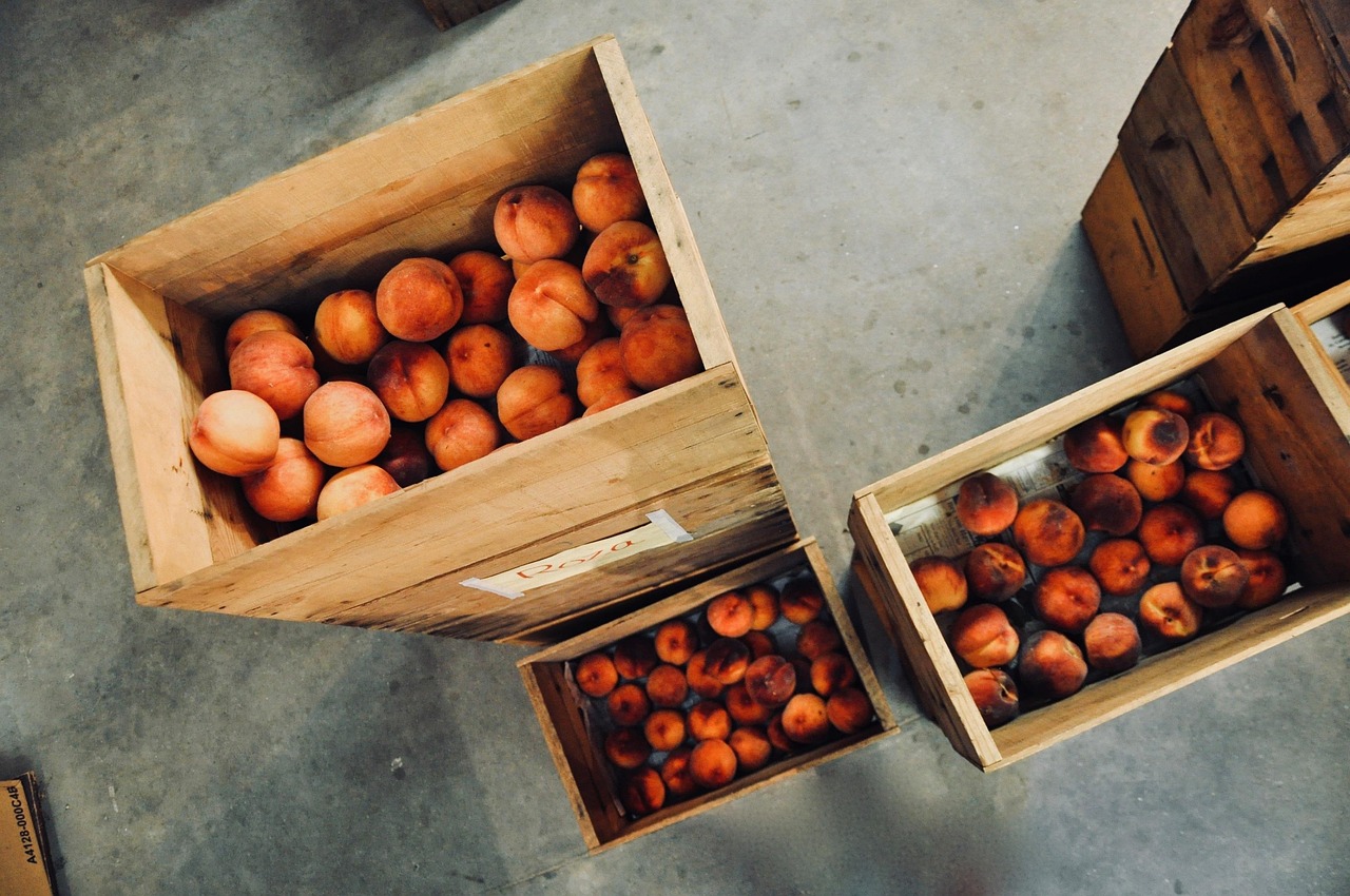 peach fruits food organic fresh harvest healthy produce ripe wooden boxes storage store peach peach peach peach peach storage storage storage store store store store store