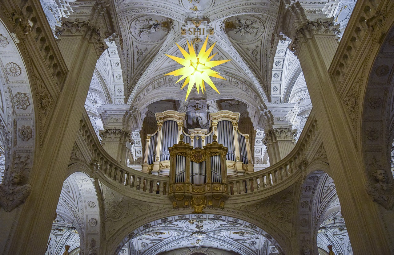 architecture church pipe organ interiors church interiors religion building lighting christianity historically places of interest holy chapel faith christ columnar arches organ musical instrument christmas star baroque church church church church church christianity holy christ christmas star christmas star baroque baroque