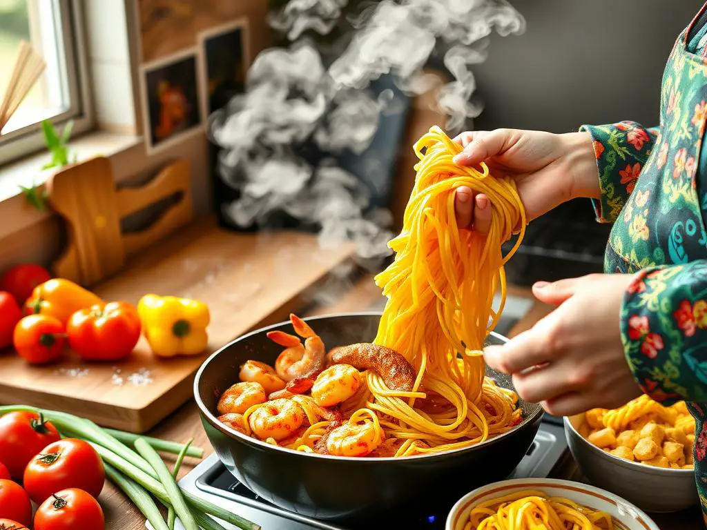Preparing Your Cajun Shrimp Pasta with Sausage