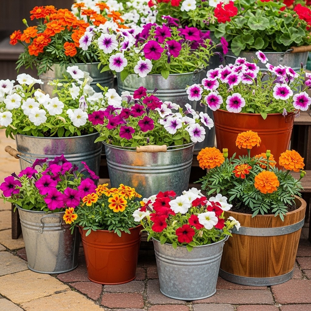 2. Flowering Bucket Garden