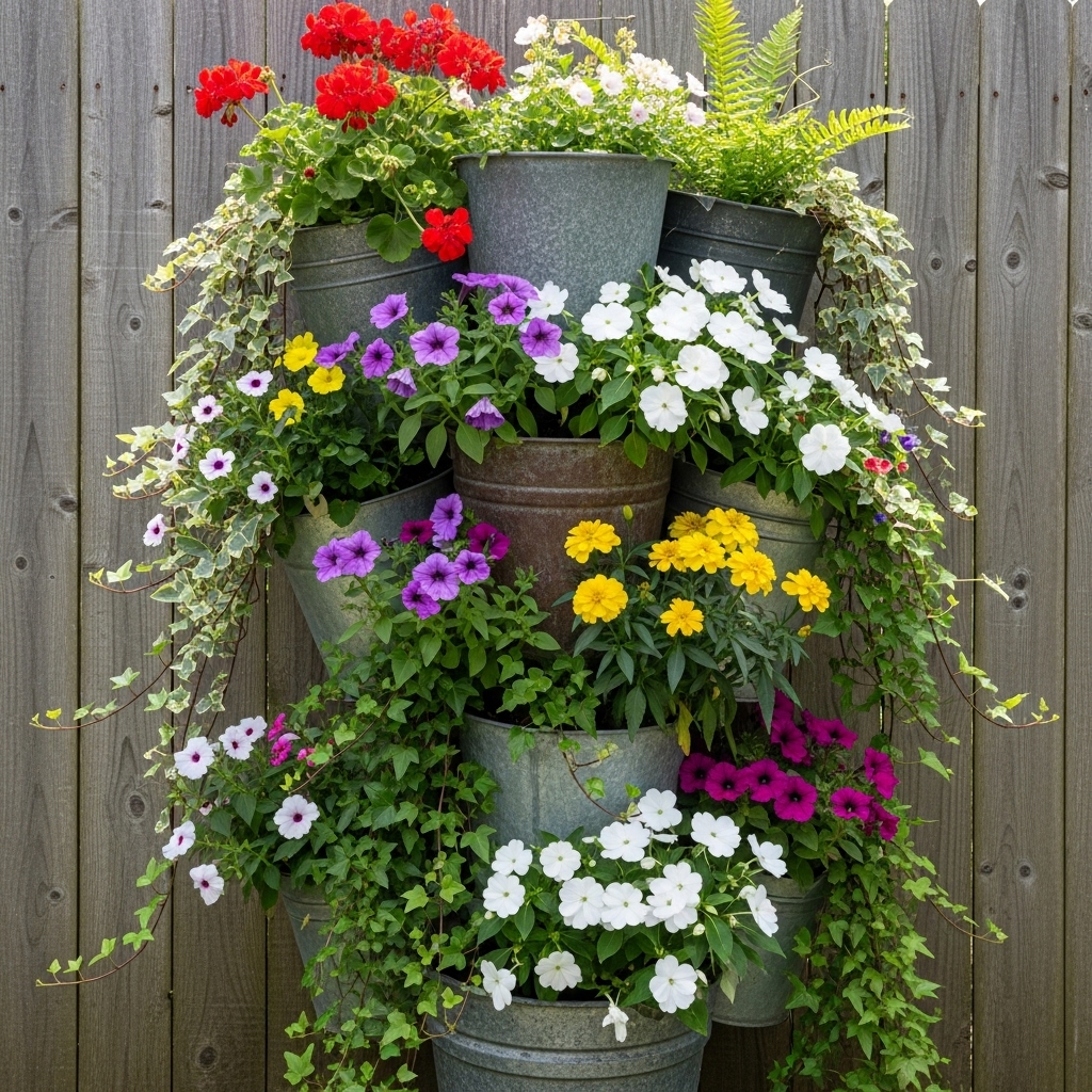 2. Vertical Bucket Garden
