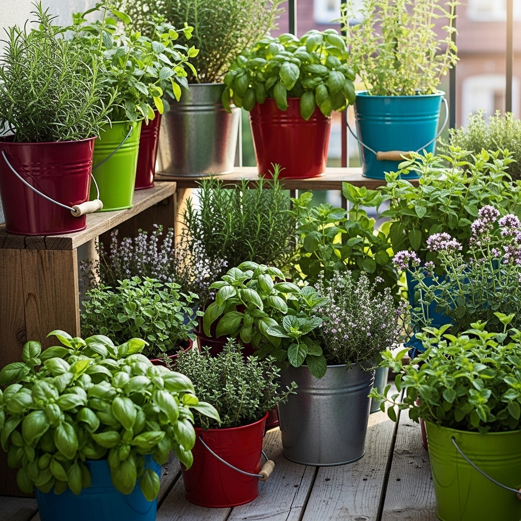 1. Herb Garden in Buckets