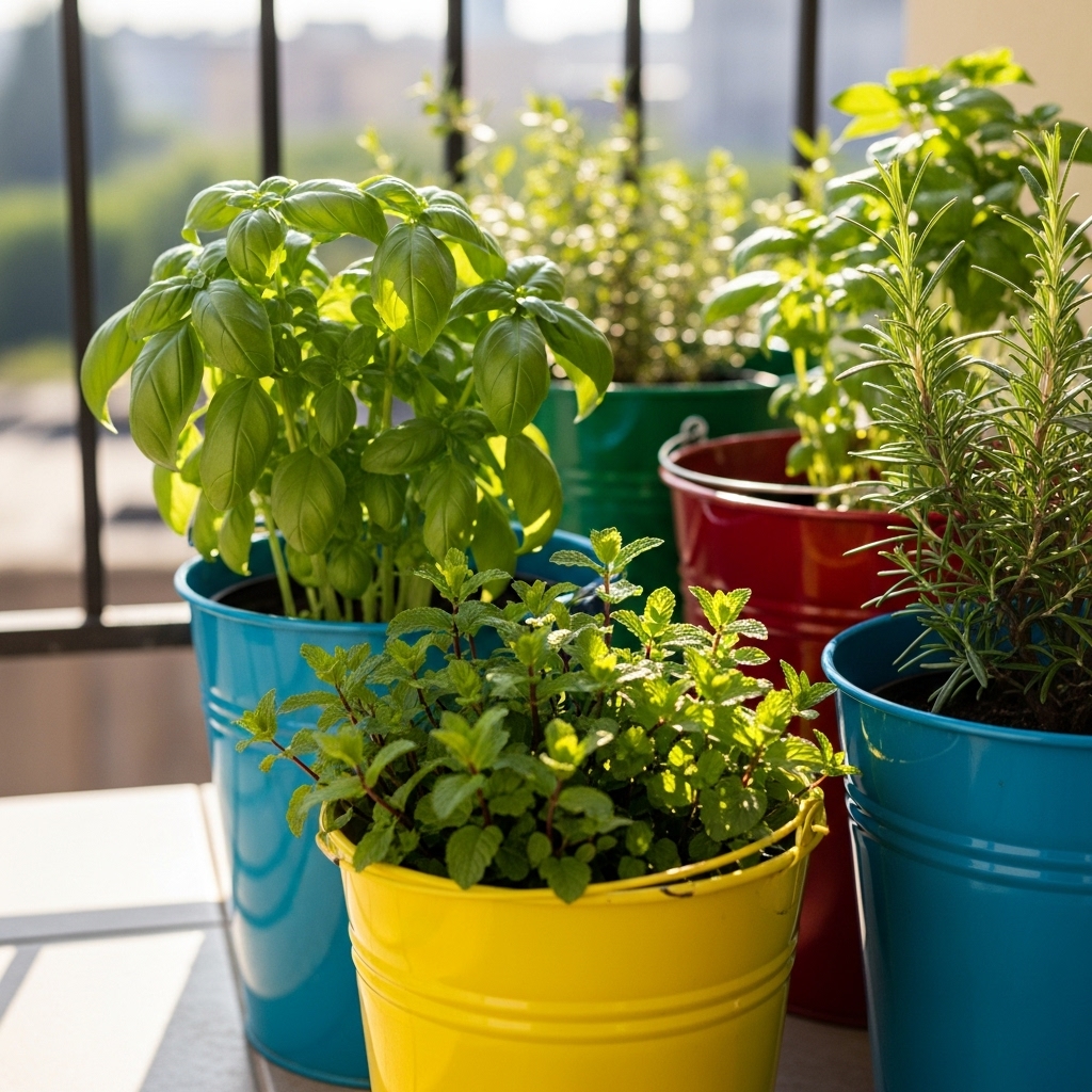 1. Herb Garden in Buckets