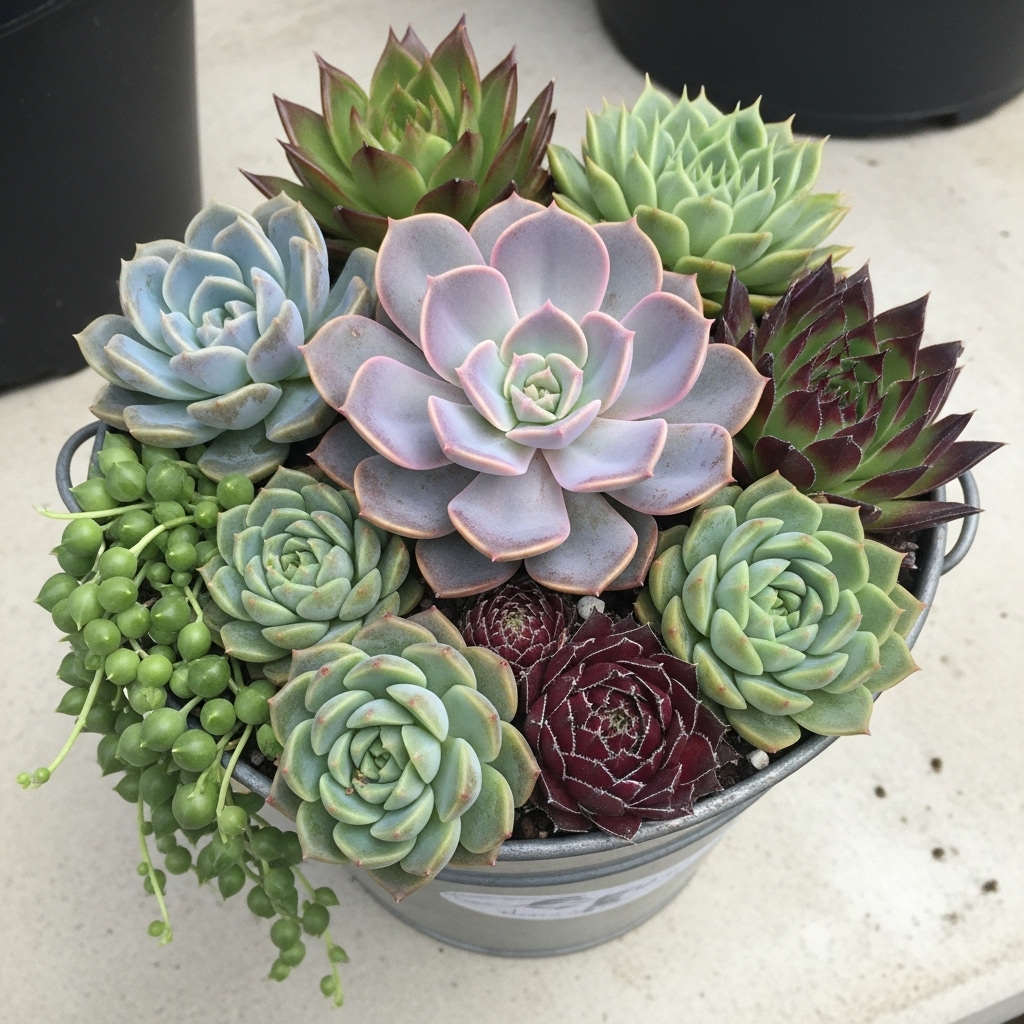 6. Succulent Bucket Arrangement