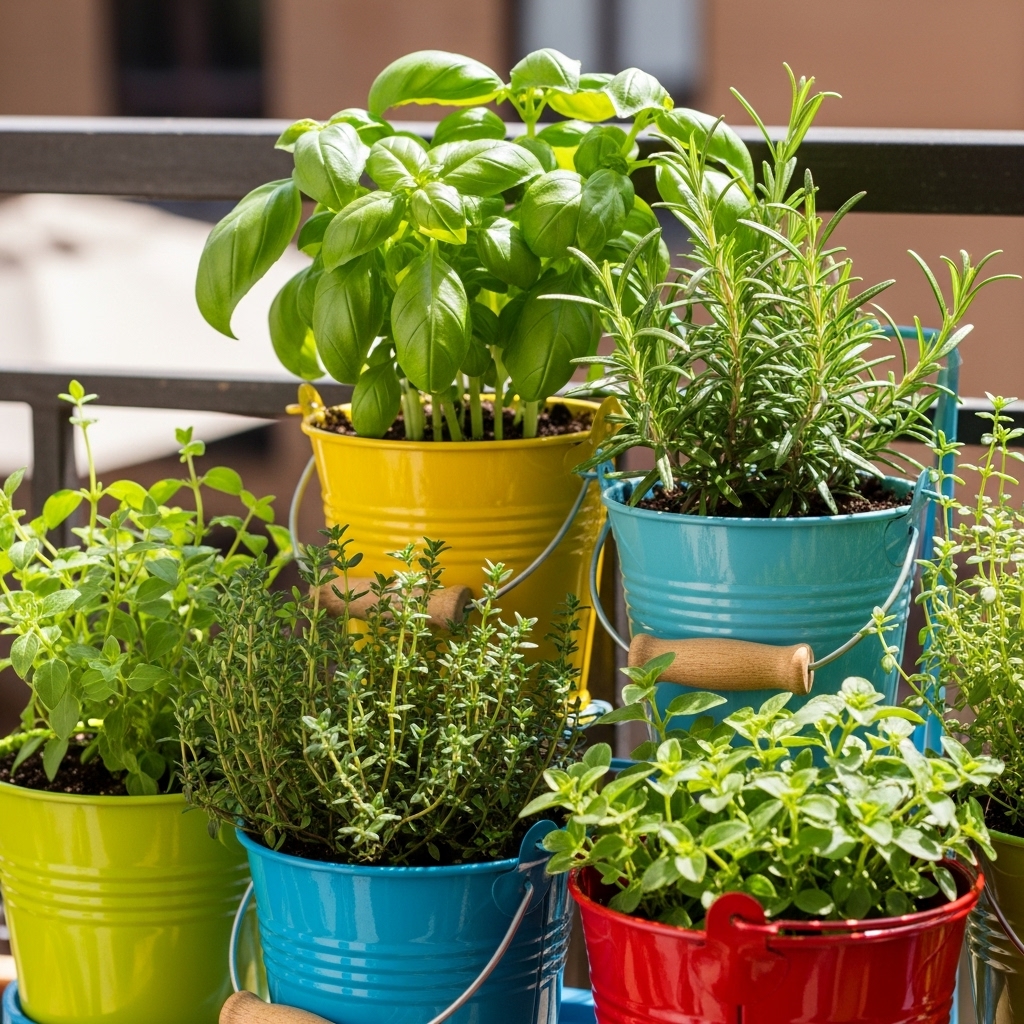 1. Herb Garden in Buckets