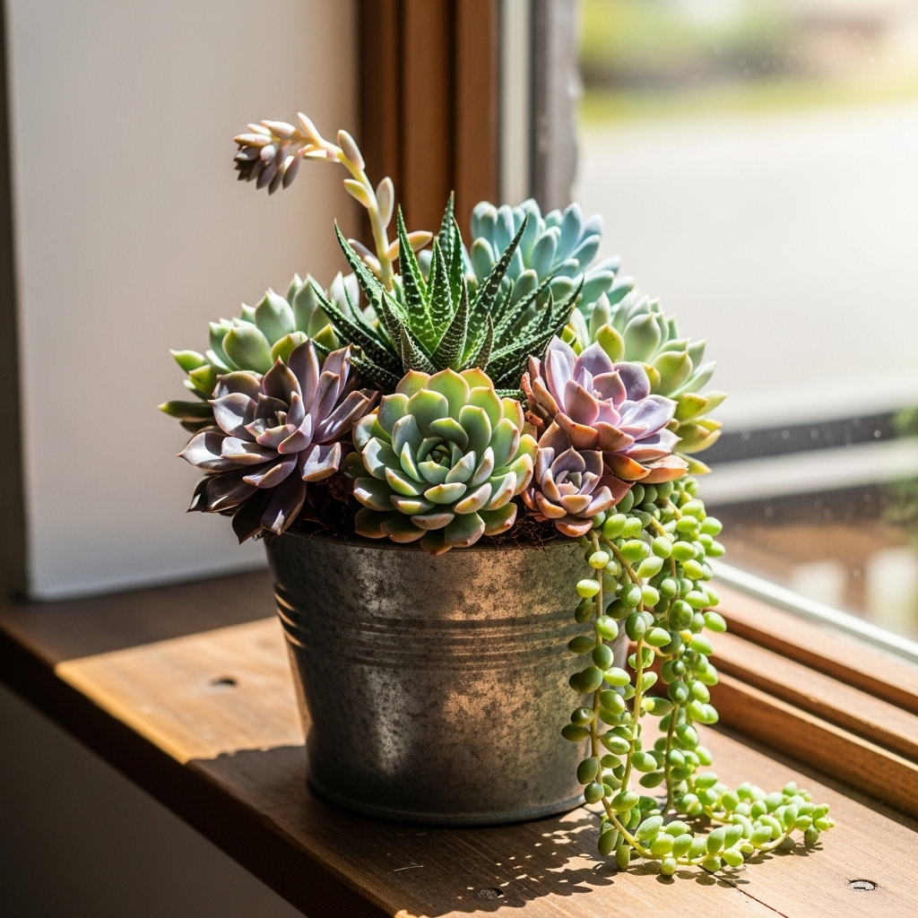 14. Bucket Succulent Arrangement