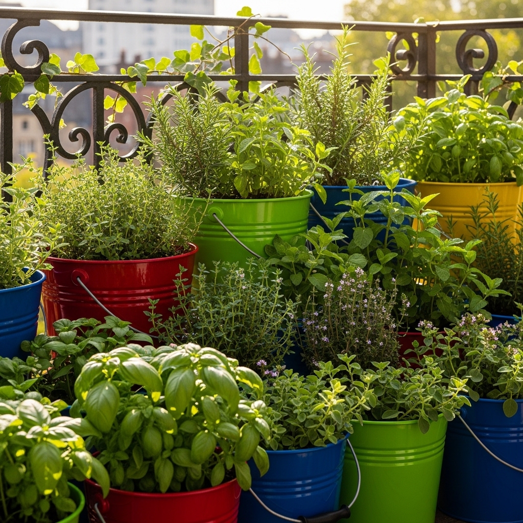 1. Herb Garden in Buckets