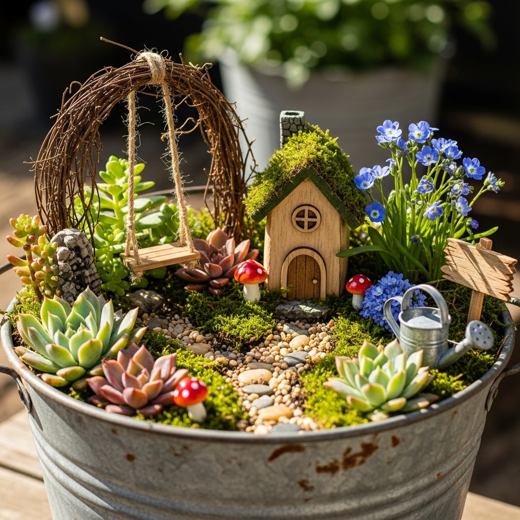 13. Bucket Fairy Garden