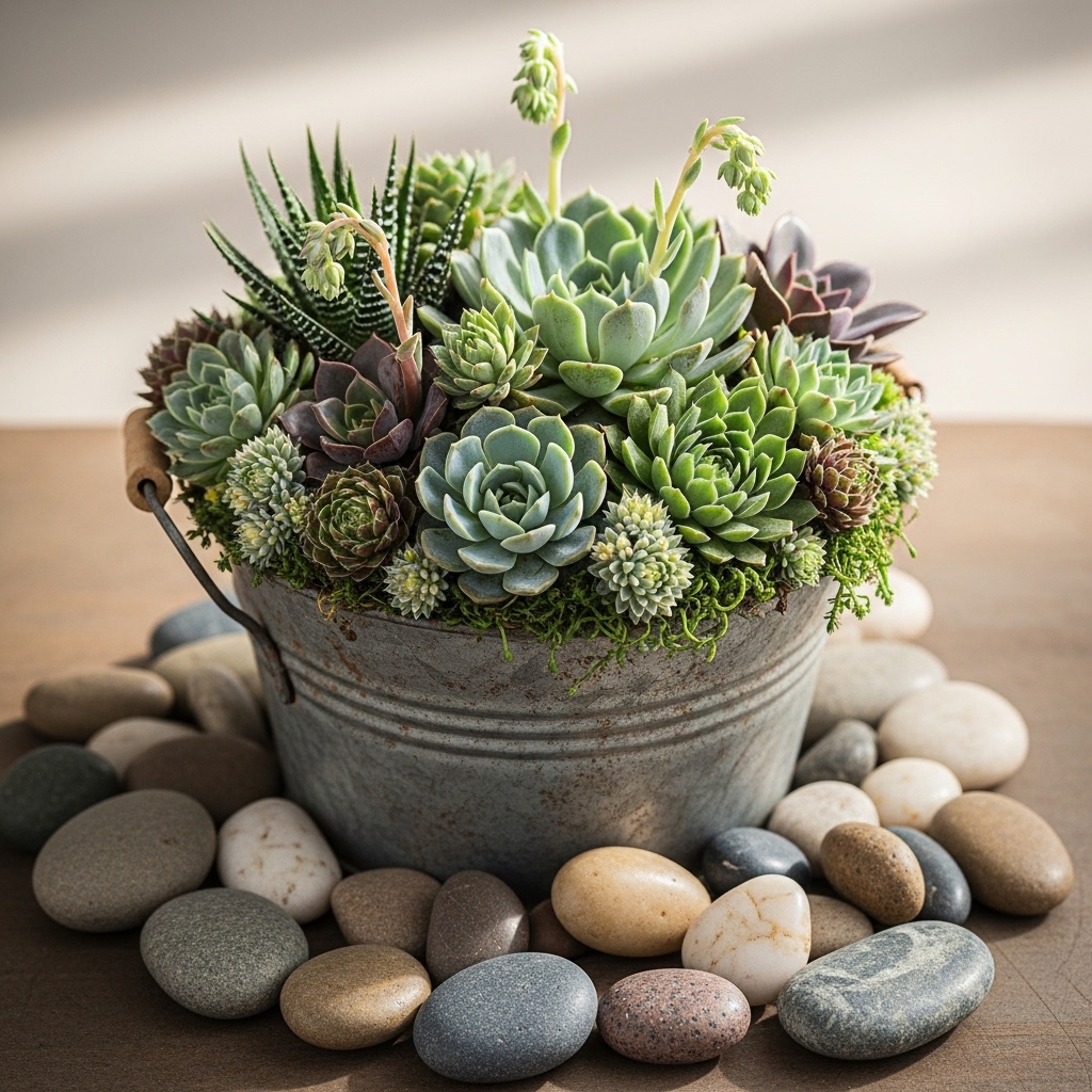 4. Succulent Bucket Arrangement