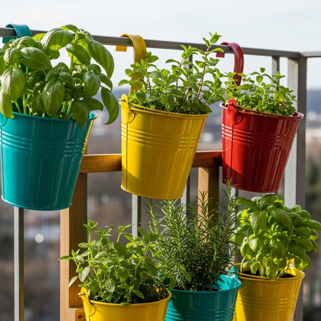 1. Herb Garden in Buckets