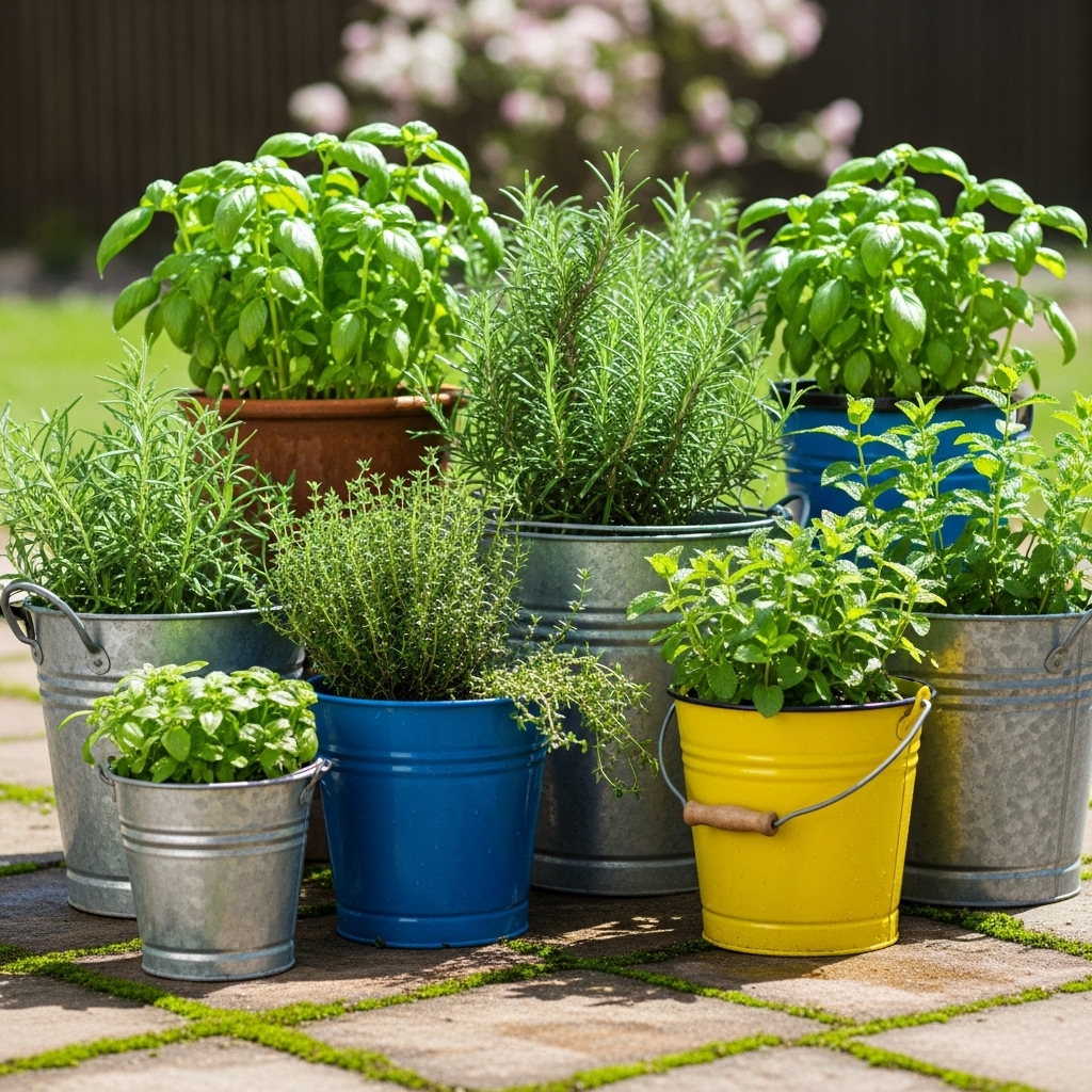 1. Herb Garden in Buckets
