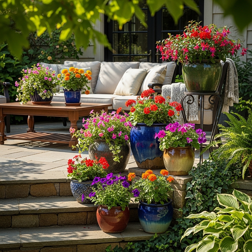 3. Flower Pots on a Patio