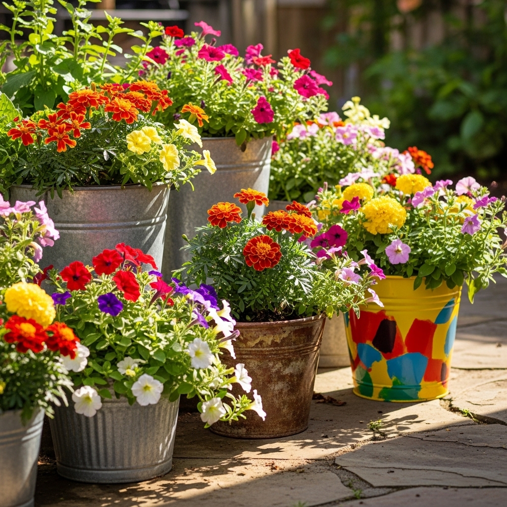 3. Flowering Bucket Planters