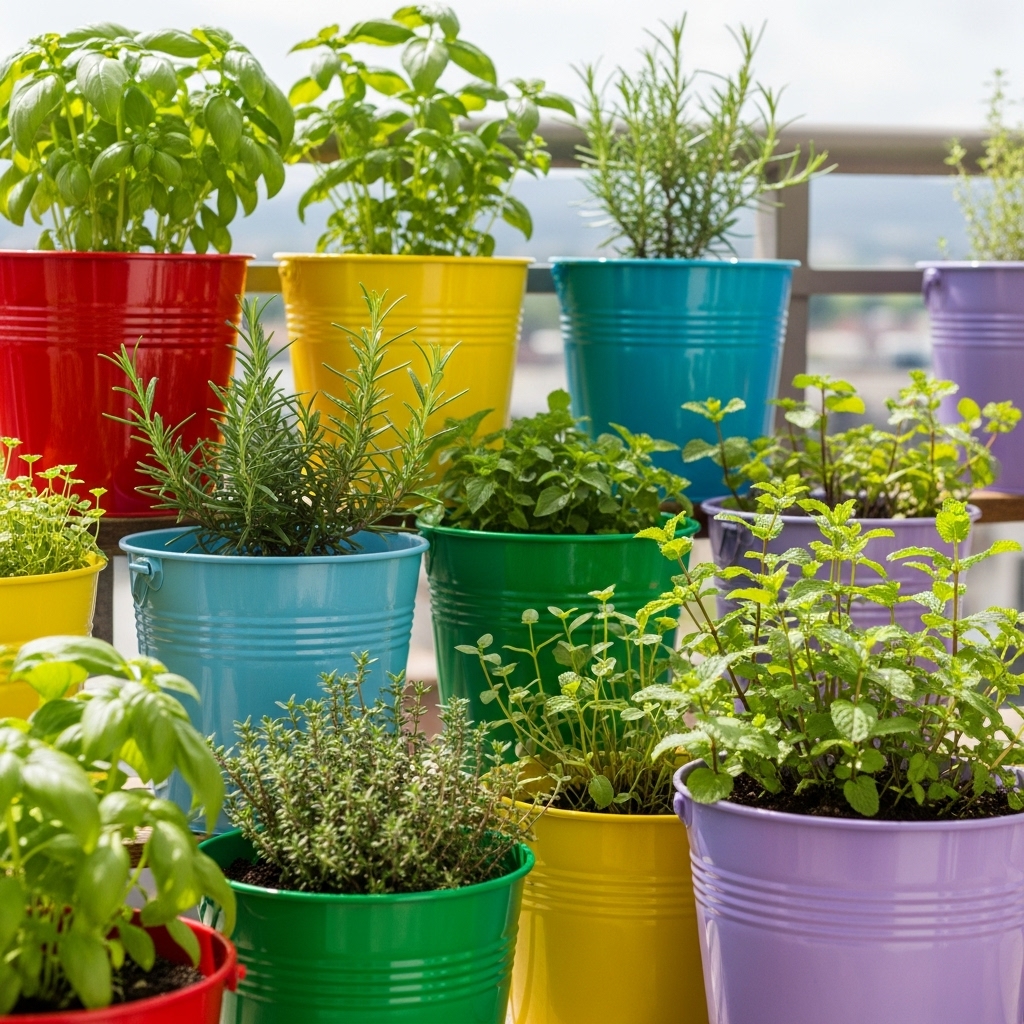 1. Herb Garden in Buckets