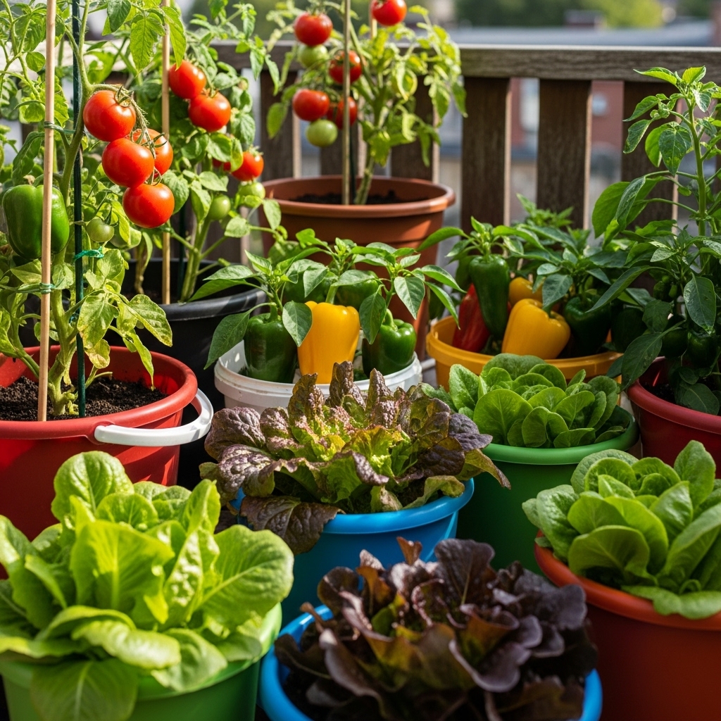 7. Bucket Vegetable Garden