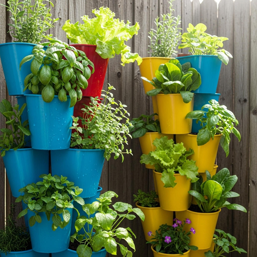 7. Vertical Bucket Garden