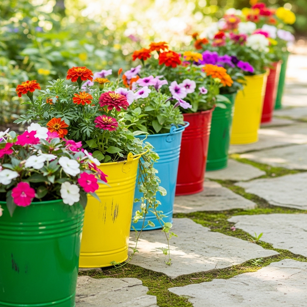 11. Painted Bucket Planters