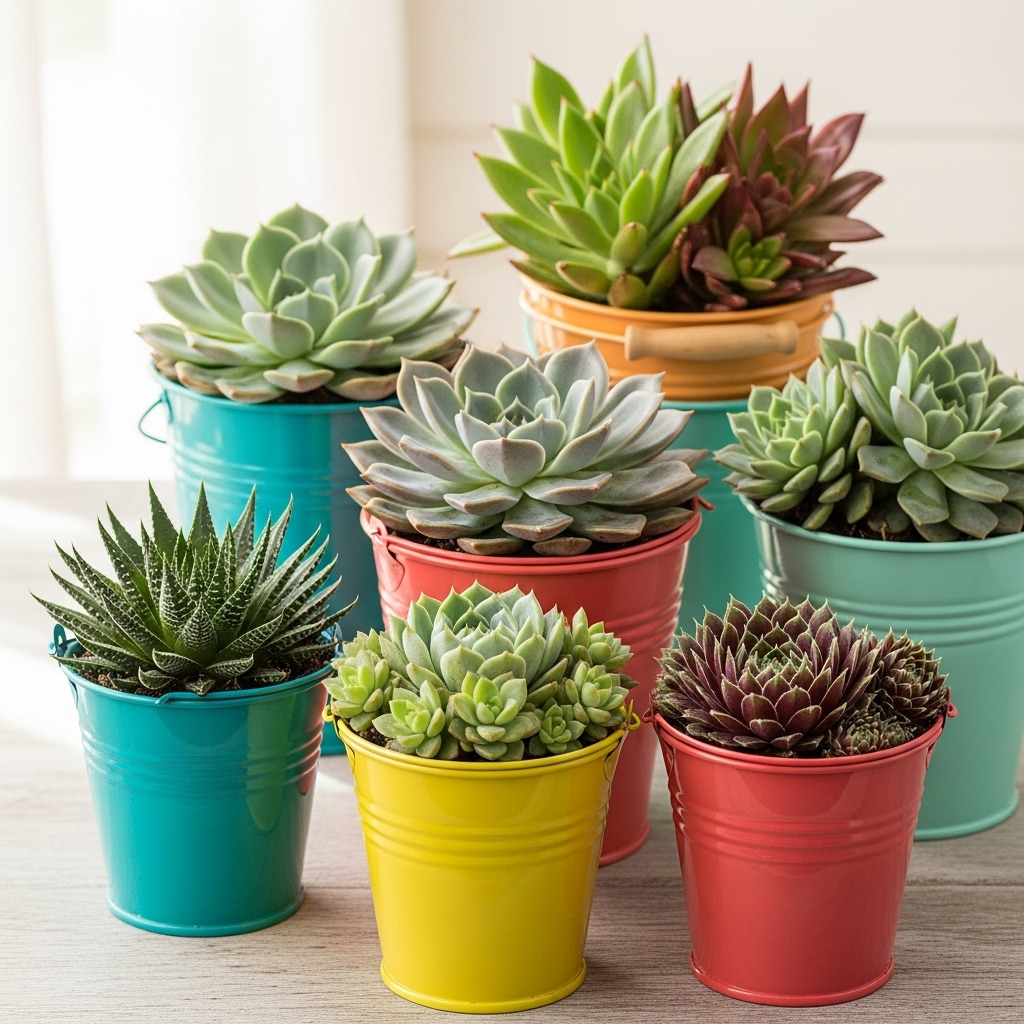 14. Succulent Bucket Garden