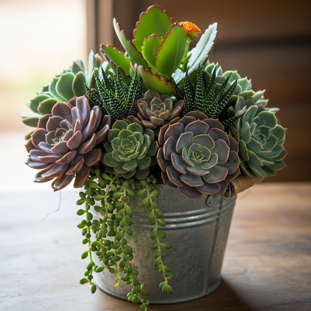 9. Seaux de jardin de succulentes