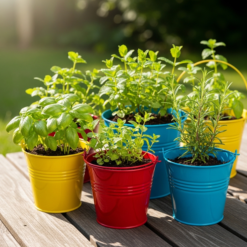 1. Herb Garden in Buckets