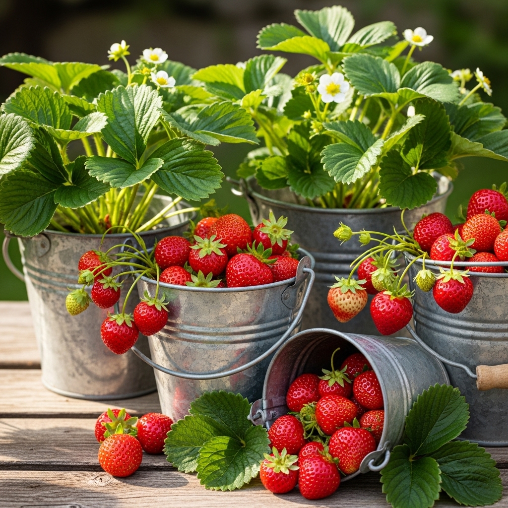 7. Strawberries in Buckets