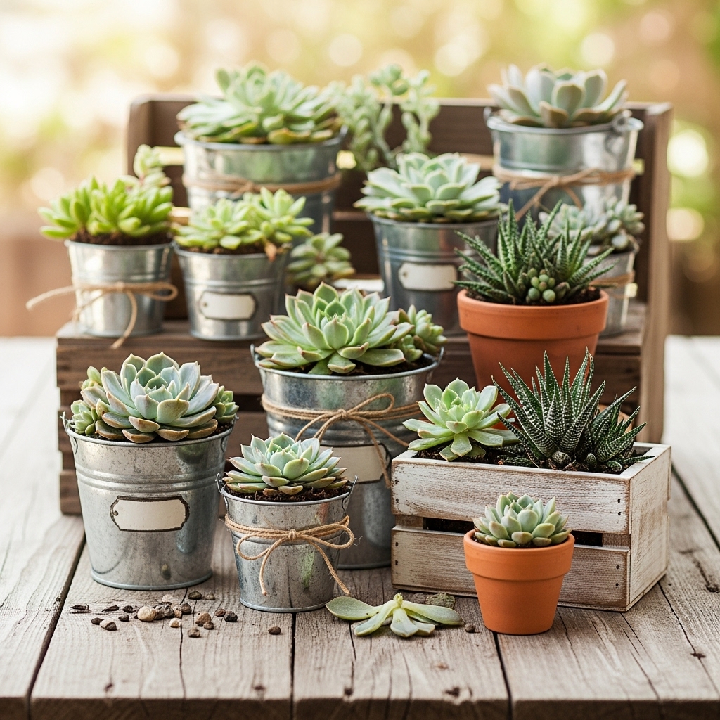 5. Succulent Display in Buckets