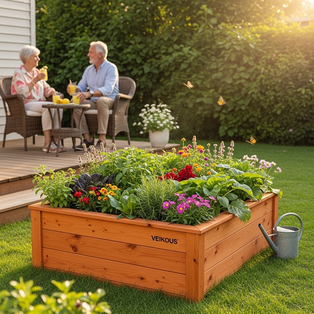 2. Veikous Cedar Wood Raised Garden Bed