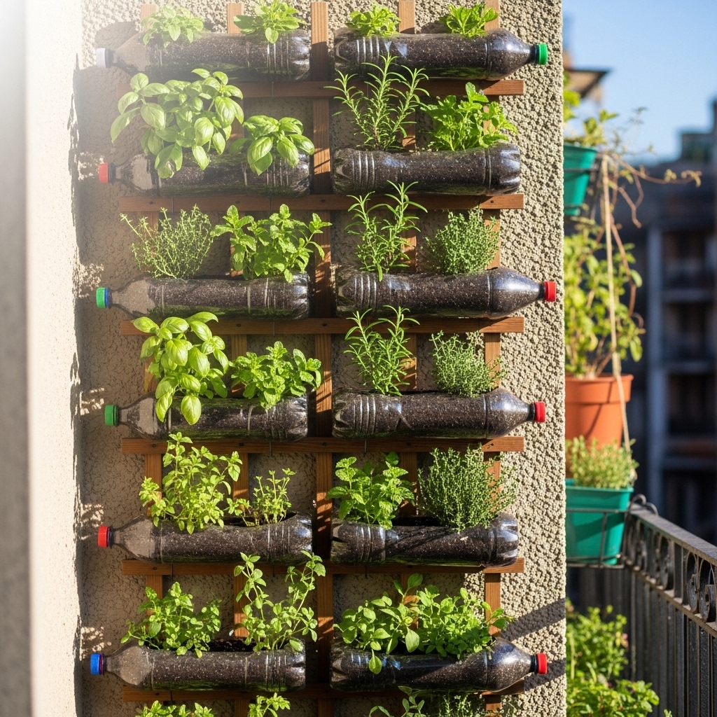 5. Recycled Bottles Vertical Garden