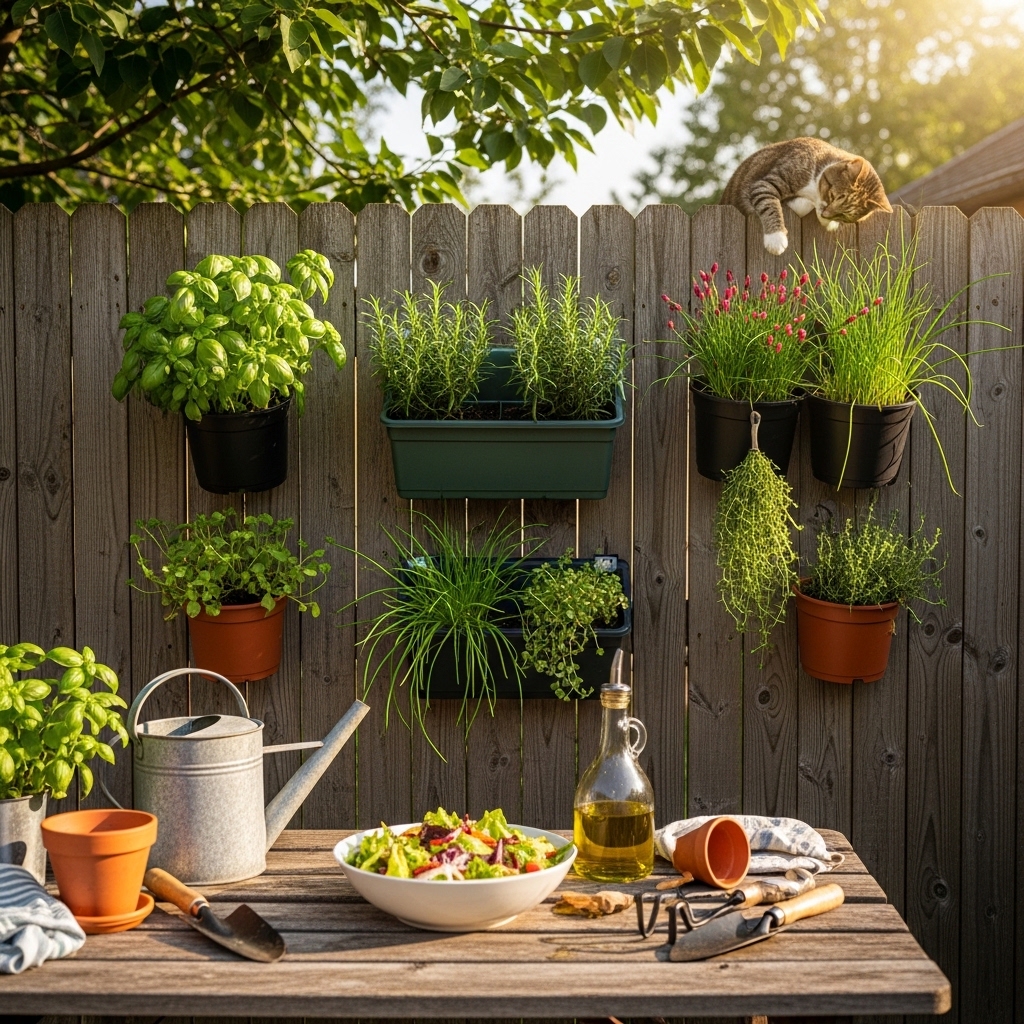 7. Vertical Herb Garden on a Fence