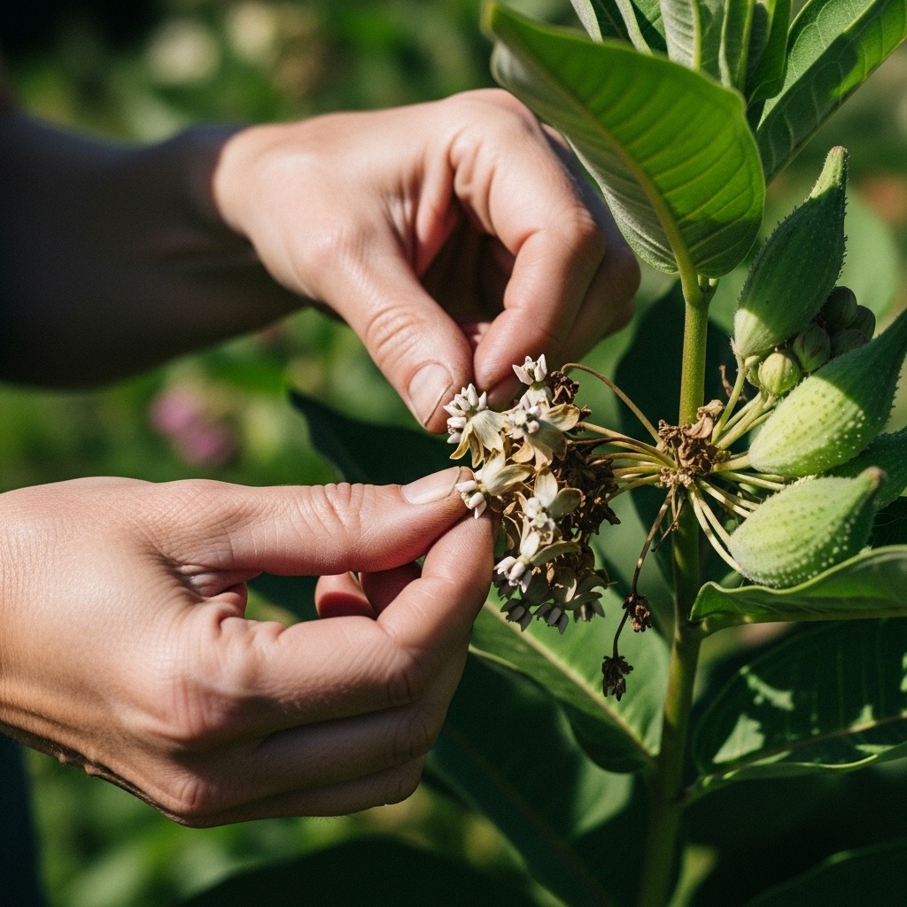 Deadheading milkweed flowers in the early summer and ...
