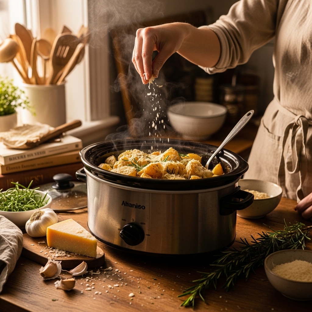 Introduction to Slow Cooker Garlic Parmesan Potatoes