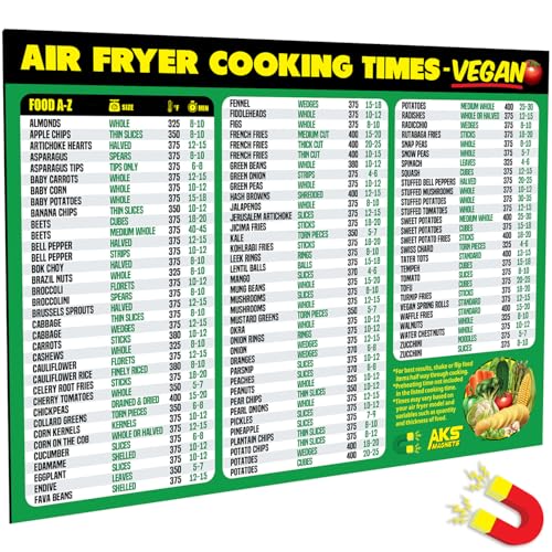 Vegan Air Fryer Cheat Sheet Magnet - Cooking Times for 100 Vegan Food Items