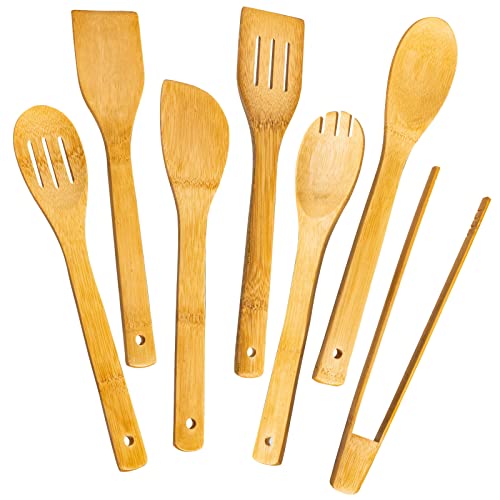 Eisinly 7-Piece Wooden Cooking Spoons, Natural Bamboo Utensil Set