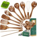 AIUHI 11-Piece Natural Teak Wood Kitchen Utensil Set with