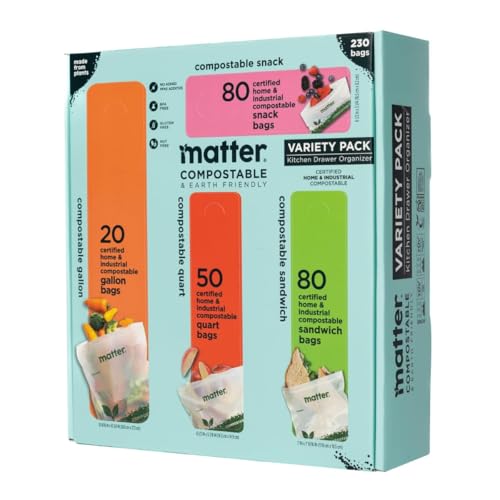 Matter Compostable Resealable Bags, Snack, Sandwich, Quart, Gallon 230 Ct