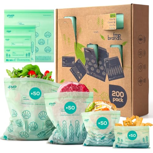 Fit Meal Prep 100% Compostable Food Storage Bags Set, Resealable Bags Plant-Based Freezer Bag for Food, ASTM D6400, US BPI & EU OK Compost Certified