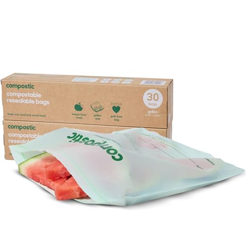 Compostic Compostable Gallon Bags, 60 Ct Starter Pack, Zip-Seal