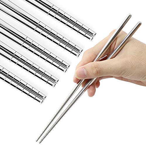 MUYOS Stainless Steel Chopsticks, 5 Pairs, Silver