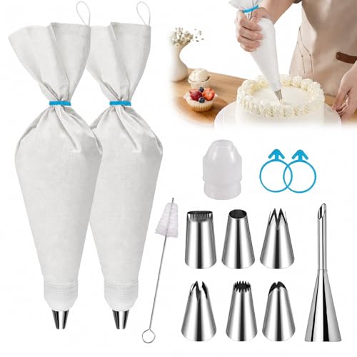 Reusable Piping Bags and Tips Set – 16" Pastry Bags for Cake Decorating, Cupcakes & Cookies with Frosting Tips – Leak-Proof Cotton Icing Bags, Eco-Friendly Baking Kit for Home Bakers & Beginners